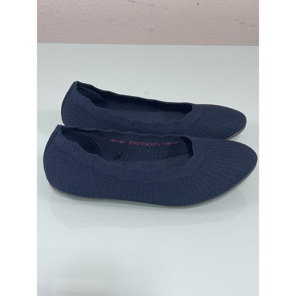 Skechers Stretch Fit Flats Women's 8.5 Navy Knit Memory Foam Slip On